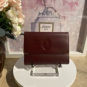 Cartier Burgundy Leather Fold-Over Wallet with Gold-Tone Accents